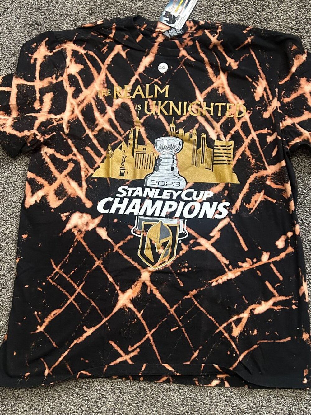 Vegas Golden Knights (VGK) Stanley Cup Champions 2023 Bleached Tie-Dye T-Shirts